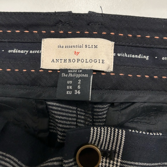 Anthropologie Size 2 Essential Slim Black and White Plaid Pants Trousers - Picture 4 of 5
